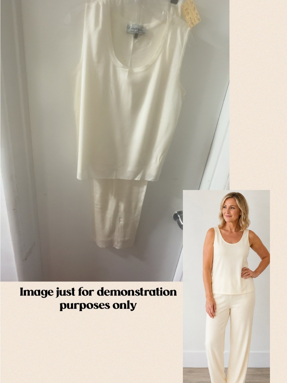 Vintage Karyn Couture Ivory Two-Piece Sleeveless Top & Pants Set Size L
